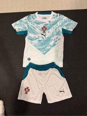 Kids Puma White Portugal Soccer Kit (Shirt & Shorts)